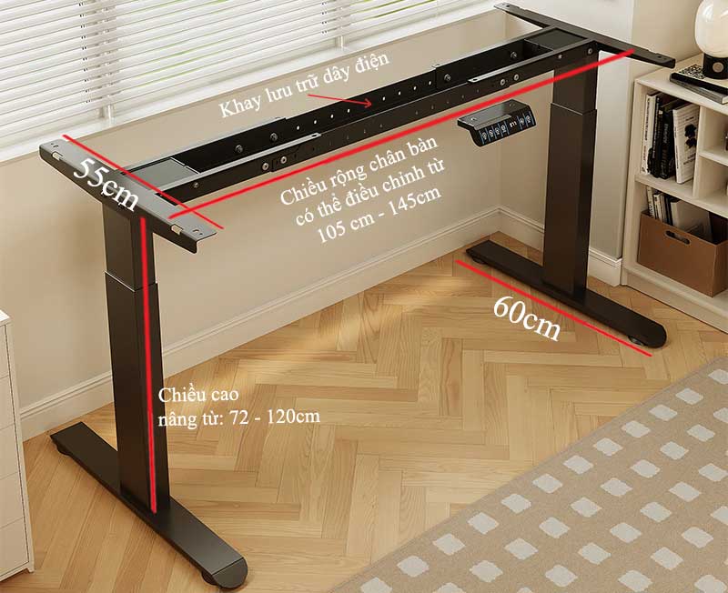 kích thước chân bàn nâng hạ điện